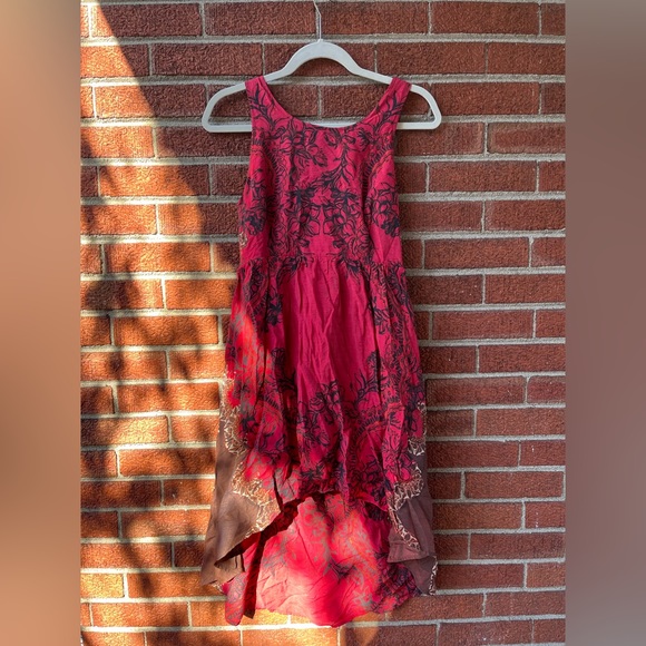 Free People High Low Red Floral Open Back Dress Size Small - Picture 2 of 11